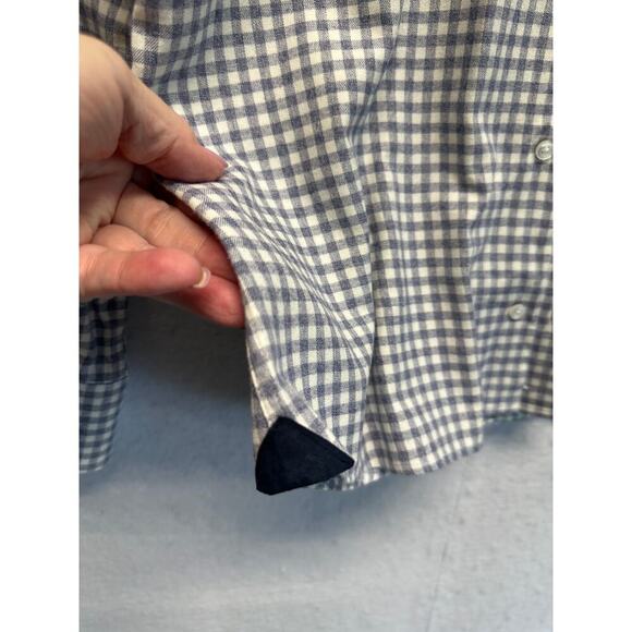 VK Nagrani Men Flannel Shirt Made in Italy Blue Cream Check Small - Picture 2 of 12